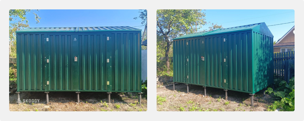 Хозблок SKOGGY в зеленом цвете на сваях